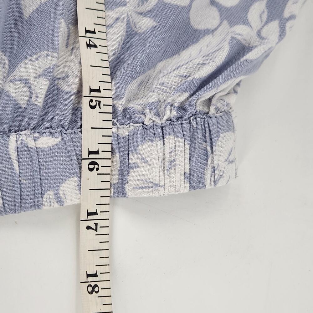 Rouge Collection Button Up Crop Blouse Size 2X Blue Palm Print Tie Waist Boho - Picture 7 of 7
